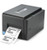 TSC TE210 4-inch desktop thermal label printer in black, printing barcode labels from front slot