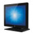Elo 1523L 15-inch black zero-bezel touchscreen monitor with edge-to-edge glass on stand, blue display graphic