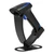 Nexa ZED 2952 cordless 2D barcode scanner in black, sitting in its charging stand, angled front view