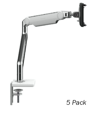 Humanscale M2.1 Single Monitor Arm Using An Angled/Dynamic Arm Link, Clamp Mount In Polished Aluminium With White Trim - 5 PACK