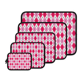 Pink Argyle Print Laptop Sleeve Front View Of All Sizes