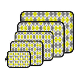 Yellow Argyle Print Laptop Sleeve Front View Of All Sizes