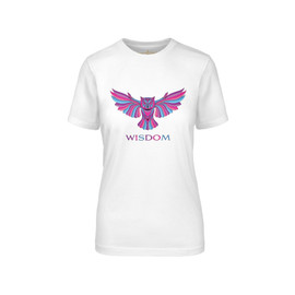 Multi-Colored Wisdom Owl White Tee Front View