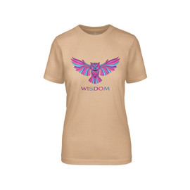 Multi-Colored Wisdom Owl Tan Tee Front View