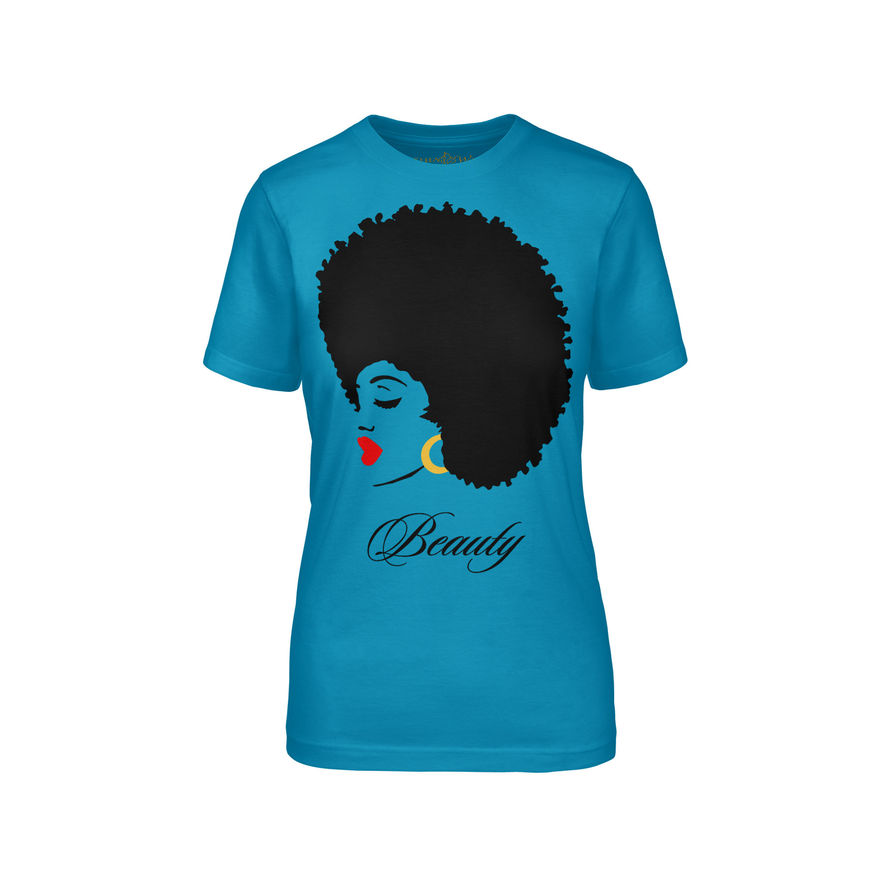 Afro Beauty Short Sleeve Aqua Tee Front View