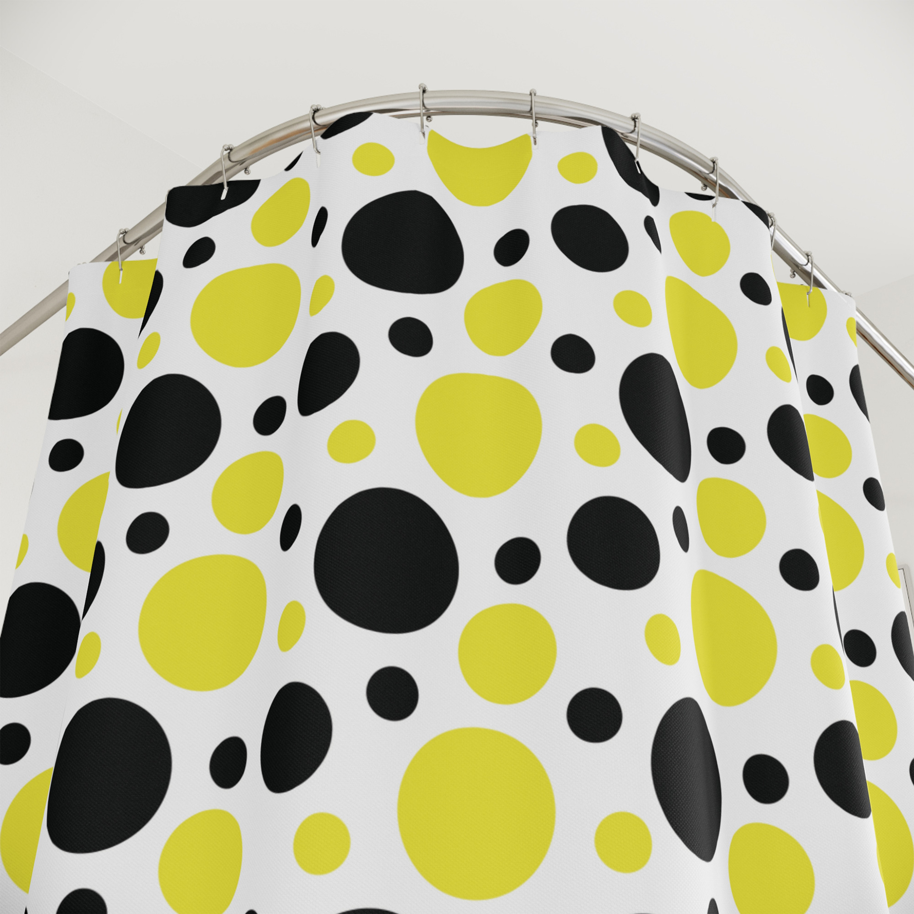 Yellow Dotted Shower Curtain Close-Up View