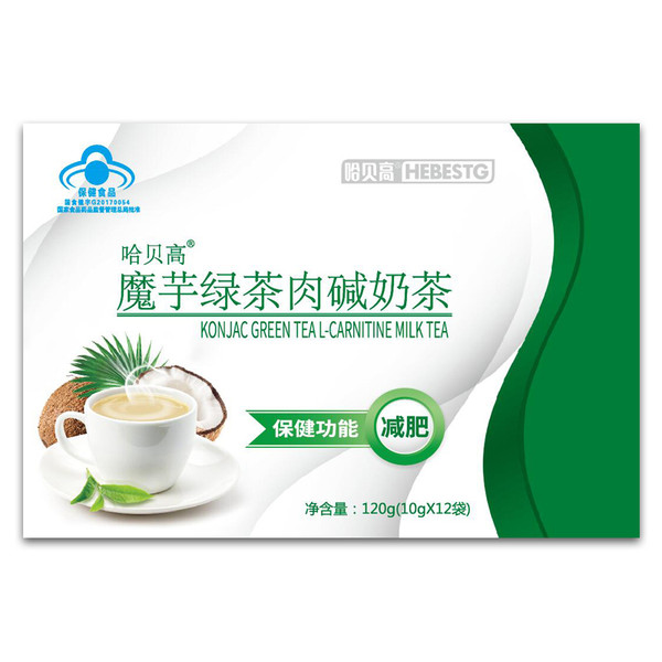 HEBESTG Konjac Green Tea L-carnitine Milk Tea Slimming Tea 10g * 12 Bags * 4 Boxes