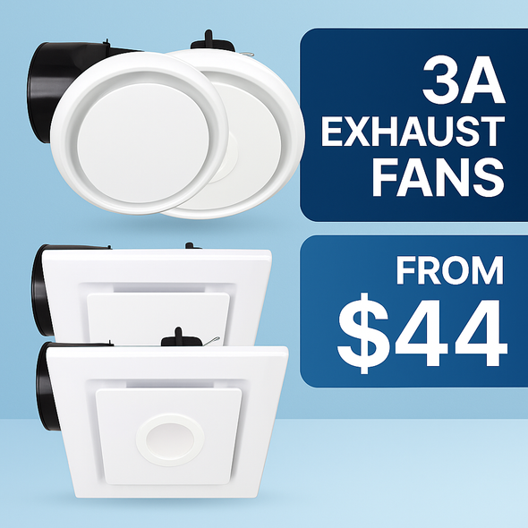 3A H200-7 Altair Round 240mm Ceiling Exhaust Fan – 30W Motor, 270m³/h Air Extraction, Side Ducted with Draft Stopper – White Finish