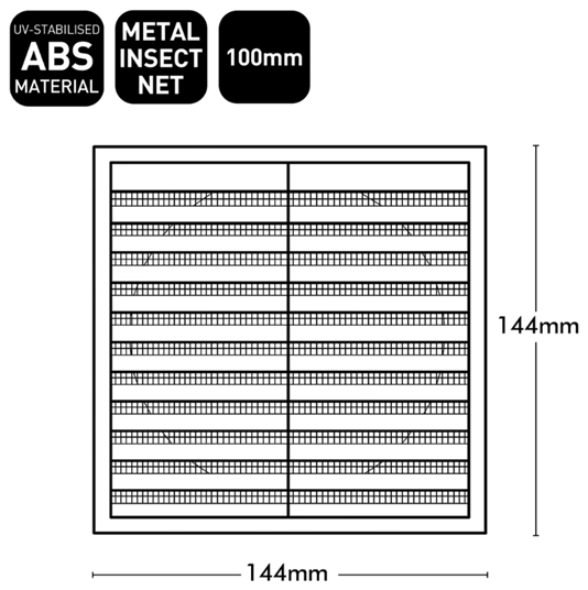 ABS Exterior 100mm Square Grille Vent