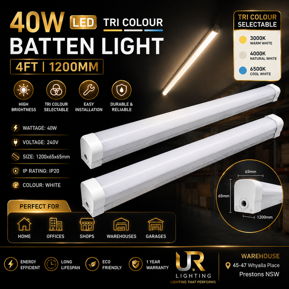 40W LED Linear Batten Light 1200mm (1.2m) | IP20 Indoor Fixture