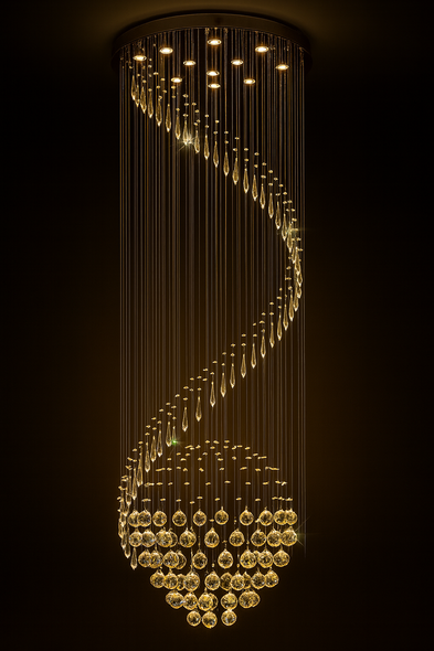 LED Crystal Wave Chandelier Pendant Light with stainless steel and hardware mirror finish.