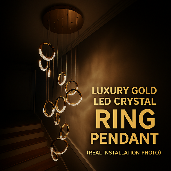 Gold LED Crystal Pendant Light with 130W illumination and luxury chandelier design.