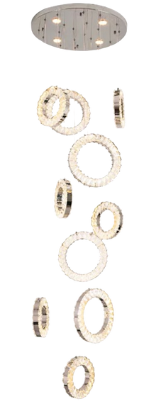 Modern stainless steel K9 crystal chandelier with CCT adjustable LED lighting.