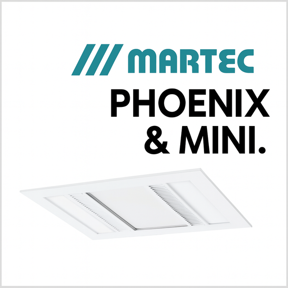 Martec Phoenix White 3-in-1 Bathroom Exhaust Fan with LED Light & Heater – Models MBHP1000W and MBHPM1000W