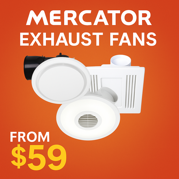 Mercator Exhaust Fans Australia – Novaline, Skyline T5, and Aceline series for high-performance bathroom and kitchen ventilation. Includes small and large round Novaline fans, Skyline T5 fan with 22W lamp, and Aceline fan with adjustable LED light, offering quiet, energy-efficient airflow for bathrooms, kitchens, toilets, and laundry rooms.
