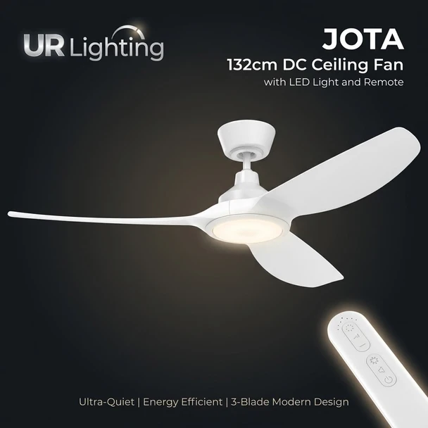 Mercator Jota 52″ DC ceiling fan in white (FC2118133WH) with slim modern design.