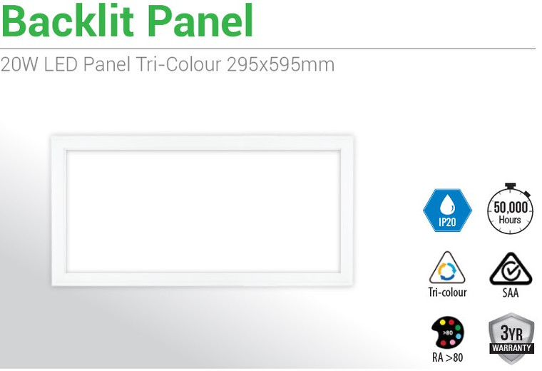6 X 20W LED Panel T Bar Troffer Tri Colour (295x595mm)