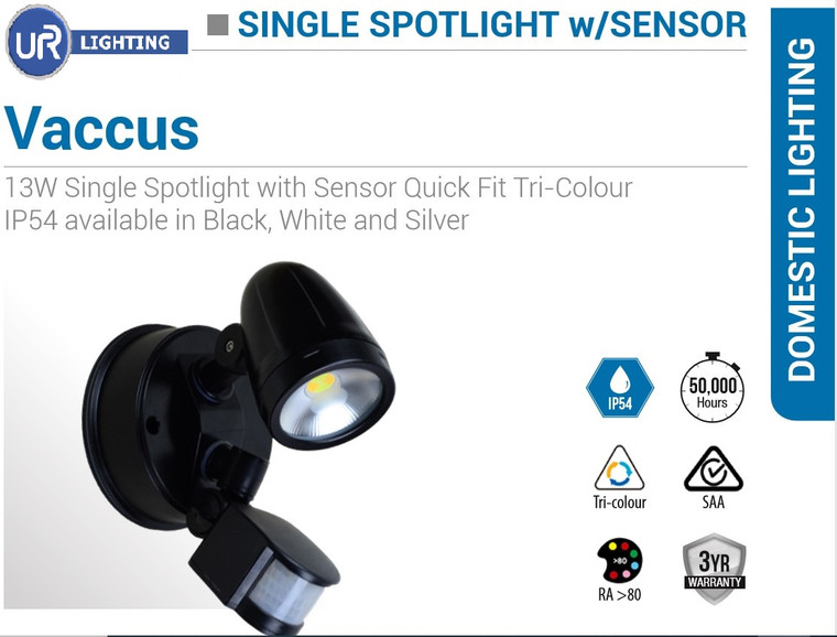 13W Single Spotlight with Sensor Quick Fit Tri-Colour