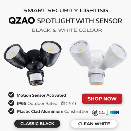 Feb 52 Motion Sensor QZAO 24W LED Motion Sensor Spotlight IP65 | Black & White | Sydney Pickup