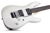 Schecter C-6 Floyd Rose Deluxe Satin White Electric Guitar with dual humbuckers, Floyd Rose tremolo bridge, and smooth satin white finish.