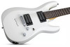 Schecter C-7 Deluxe Satin White Electric Guitar with 7-string design, dual humbuckers, and smooth satin white finish.