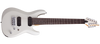 Schecter C-8 Deluxe Satin White Electric Guitar with 8-string design, dual humbuckers, and sleek satin white finish.