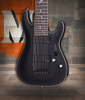 Schecter Damien Platinum-9 String Electric Guitar in Satin Black finish with EMG pickups, platinum binding, and extended range 9-string design.