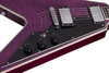 Schecter V-1 Custom Electric Guitar in Trans Purple finish with Flying V body, dual Seymour Duncan humbuckers, and chrome hardware.