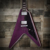 Schecter V-1 Custom Electric Guitar in Trans Purple finish with Flying V body, dual Seymour Duncan humbuckers, and chrome hardware.