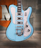 Schecter Ultra III Electric Guitar in Vintage Blue finish with chrome hardware, retro body shape, and three-pickup configuration.