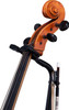 Hercules DS580B Auto Grip System Cello Stand featuring AGS automatic neck locking, adjustable support arms, stable reinforced base, and padded contact points for secure cello placement.