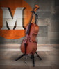 Hercules DS580B Auto Grip System Cello Stand featuring AGS automatic neck locking, adjustable support arms, stable reinforced base, and padded contact points for secure cello placement.