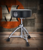 Mapex T850 Double-Braced 3-Leg Drum Throne with Black Leather Round Cushion – heavy-duty adjustable seat with padded top, threaded spindle, and stable chrome base