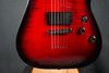 Schecter Demon-6 Electric Guitar - Crimson Red Burst finish, solid-body design with Schecter Diamond Active pickups, arched top, and sleek black hardware for modern metal tone