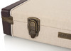 Gator Journeyman Series Electric Guitar Case (GW-JM ELEC) featuring a vintage brown exterior, crushed velvet interior lining, reinforced hardware, and molded fit protection for standard electric guitars.