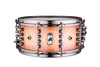 Mapex Black Panther Versatus 14" x 6.5" Snare Drum – Peach Burl Burst (BPDLMH4650LPW) featuring a hybrid maple/mahogany shell and polished finish for warm, versatile tone and dynamic response.