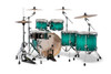 Mapex Armory Series Studioease Shell Pack in Jade Stone Burst featuring hybrid maple/birch shells, fast tom sizes, SONIClear bearing edges, and punchy modern tone suited for versatile drummers.