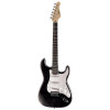 Austin AST100BK Classic Double Cutaway Electric Guitar in Black finish – solid-body Strat-style design with three single-coil pickups and chrome hardware