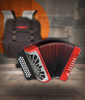 Hohner COER-N Compadre EAD Accordion in Red with silver grille, diatonic button layout, and included gig bag.