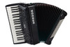 Hohner BR96BLK Bravo III 96 Piano Accordion in Jet Black finish with 37 treble keys and 96 bass buttons.