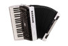Hohner BR96WH Bravo III 96 Piano Accordion in Pearl White finish with 37 treble keys and 96 bass buttons.