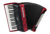 Hohner BR96RED Bravo III 96 Piano Accordion in Pearl Red finish with 37 treble keys and 96 bass buttons.