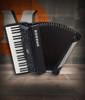 Hohner BR120BLK Bravo III 120 Piano Accordion in Jet Black finish with 41 treble keys and 120 bass buttons.