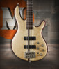 Cort A4PLUSFMMHOPN Artisan Series A4 Plus Bass Guitar in Open Pore Natural finish with flamed maple top and Bartolini MK-1 pickups.