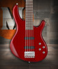 Cort Action Bass Plus 5-String Bass Guitar in Trans Red finish with active EQ and mahogany body design.