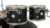 DW Design Series 4-Piece Drum Set in Black Satin finish featuring 22" bass drum, maple shells, chrome hardware, and professional DW craftsmanship – available at Musician Madness.