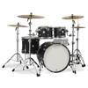 DW Design Series 4-Piece Drum Set in Black Satin finish featuring 22" bass drum, maple shells, chrome hardware, and professional DW craftsmanship – available at Musician Madness.