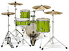 PDP PDNY1604EL New Yorker 4-Piece Drum Kit in Electric Green Sparkle finish with chrome hardware featuring maple shells, compact size, and full PDP tone - available at Musician Madness.