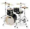 PDP PDNY1604BO New Yorker 4-Piece Drum Kit in Black Onyx Sparkle finish with chrome hardware featuring maple shells, compact body, and pro PDP tone - available at Musician Madness.