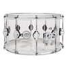 DW Design Series 14" x 8" Acrylic Snare Drum with Chrome Hardware (DDAC0814SSCL1) featuring a clear acrylic shell for bright tone, punchy projection, and stunning stage presence.